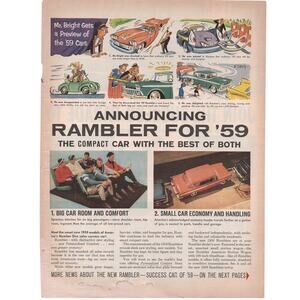 Rambler Car Magazine Advertisement 1959 Vintage Mr Bright Economy Automobilia